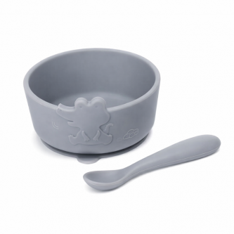Βρεφικό Σετ Φαγητού Σιλικόνης Βεντούζα Silicone ball_spoon_grey dino_9690